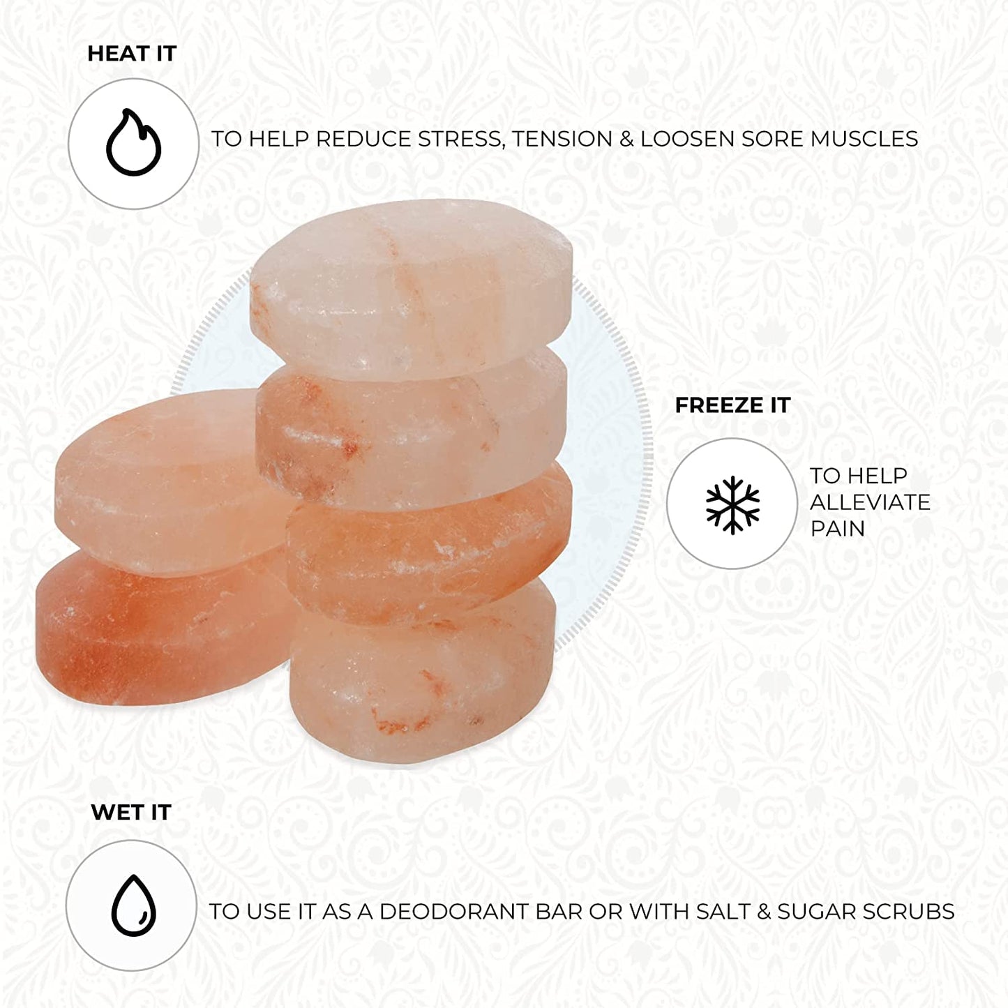 Pure Himalayan Salt Works Flat Oval Massage Stone, Pink Crystal Hand-Carved Stone for Massage Therapy, Deodorant and Salt and Sugar Scrubs, 2.5” W x 3.5” L x 1” D (Pack of 6)