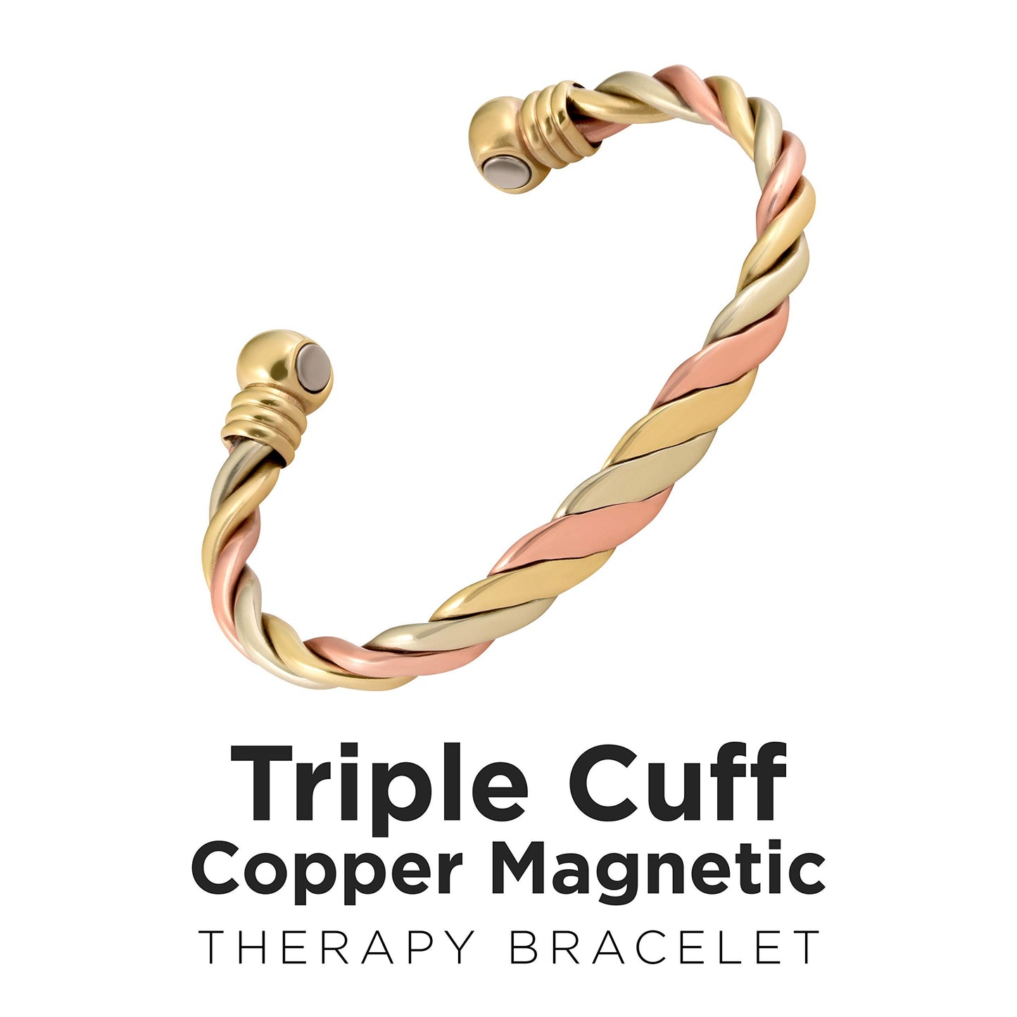 MAGNETJEWELRYSTORE Magnetic Copper Bracelet Triple Cuff, For Men and Women, High Power Magnets, Adjustable Bangle