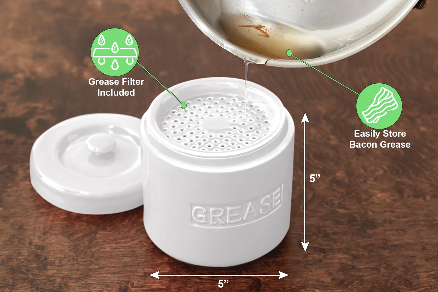 Fox Run 6238 Porcelain Grease Container, White