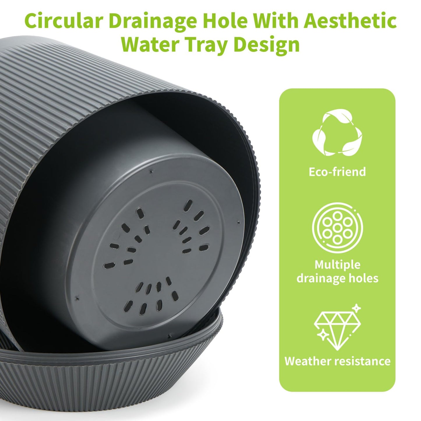 Yaghpy Plant Pots，Set of 2 Plastic Large Pots for Indoor Plants,Flower Pots Outdoor Planters with Drainage Hole and Seamless Saucer,(Gray 12Inches)