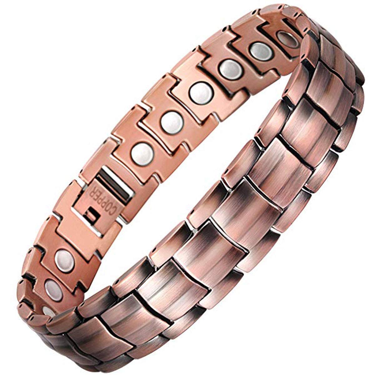 Feraco 2pcs Copper Bracelet for Men - Magnetic for - 3500 Gauss Magnets for Migraines Tennis Elbow - Copper Jewelry Gift with Adjustable Sizing Tool