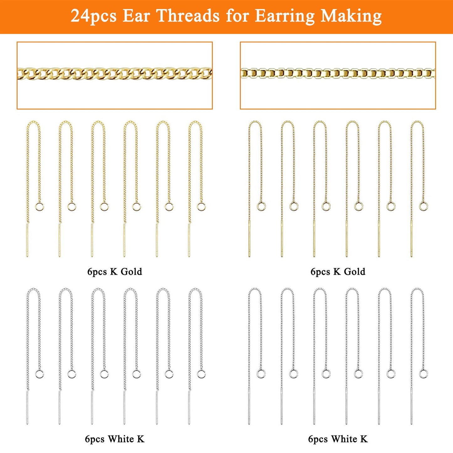 24pcs 8.5cm Ear Threads Long String Ear Threads Hypoallergenic Ears Thread Earring with Loop Drop Earrings Tassel Chain Earrings for Earring Making DIY Jewelry Craft(2 Styles,2 Colors)