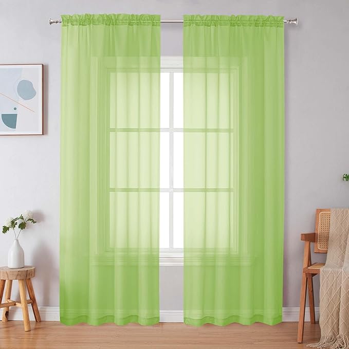Simplebrand Lime Sheer Curtains 96 Inches Long, Light Filtering Rod Pocket Solid Color Window Sheer Curtain Panels, Elegant Curtains & Drapes for Living Room, Bedroom 2 Panels (Lime, 42" W x 96" L)