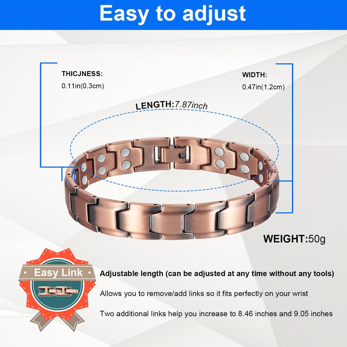 EnerMagiX Copper Bracelet for Men, 99% Pure Copper Double Row Magnetic Bracelet, Healthy Jewelry Gift (0114)