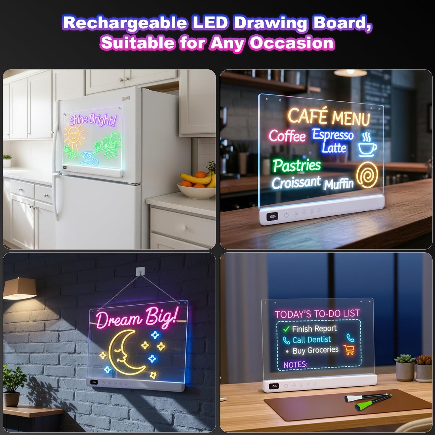 Lumiboard LED Drawing Board for Kids, Rechargeable 16" Light Up Writing Tablet with 8 Colors & 6 Light Modes, Magic Glow Board, Reusable Drawing Pad Gift for Boys and Girls