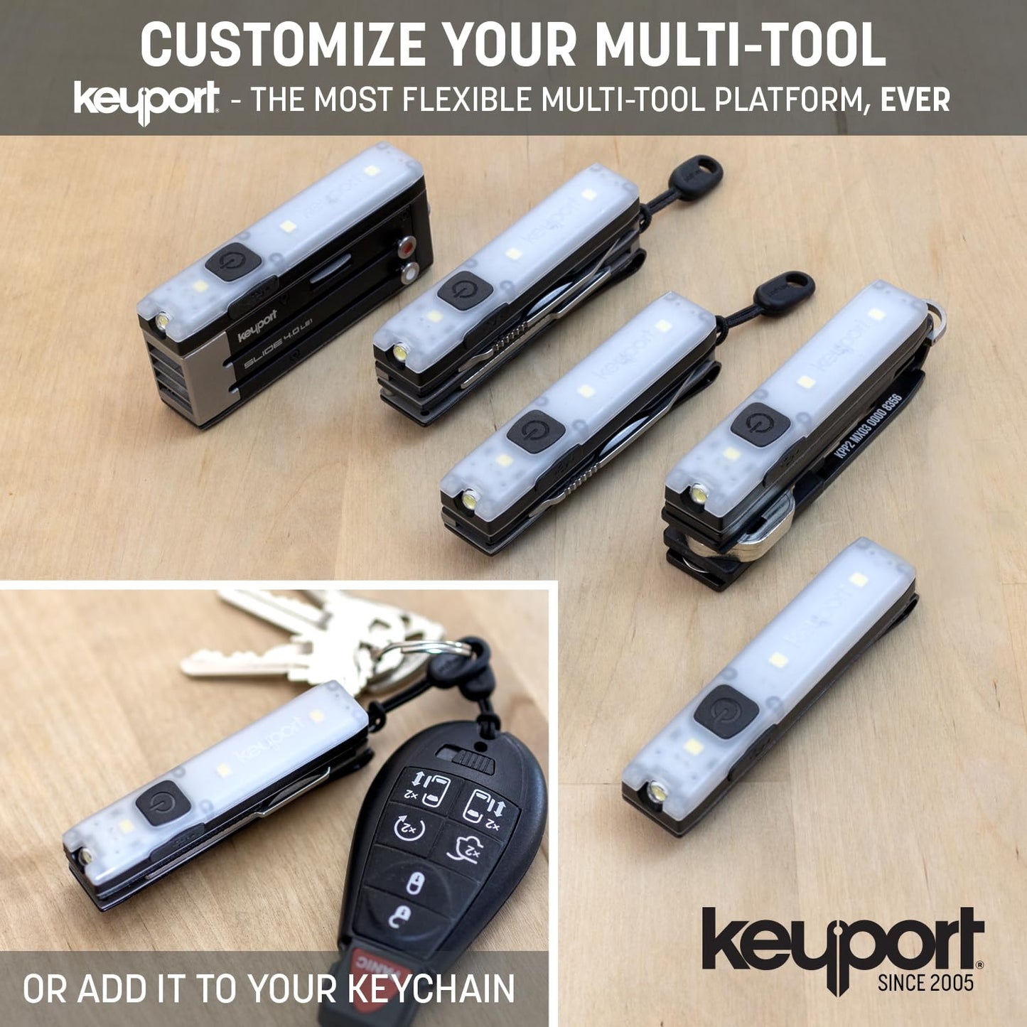 Keyport Utility Plus Kit - Premium Mini Flashlight + 11-in-1 Keychain Multitool + Pocket Clip - Compact EDC Multi-Tool w/Keychain Bottle Opener & Ultra-Bright LED Light for Everyday Carry - Modular