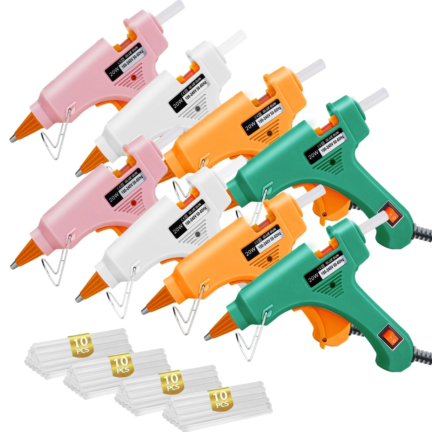 Hot Glue Gun Kit with 70 Glue Sticks and Anti-Scalding Nozzles, 8 Pack Fast Preheating Mini Hot Melt Gun Set for Crafts, DIY Arts, Class Projects, School, Home Repairs - Multicolors