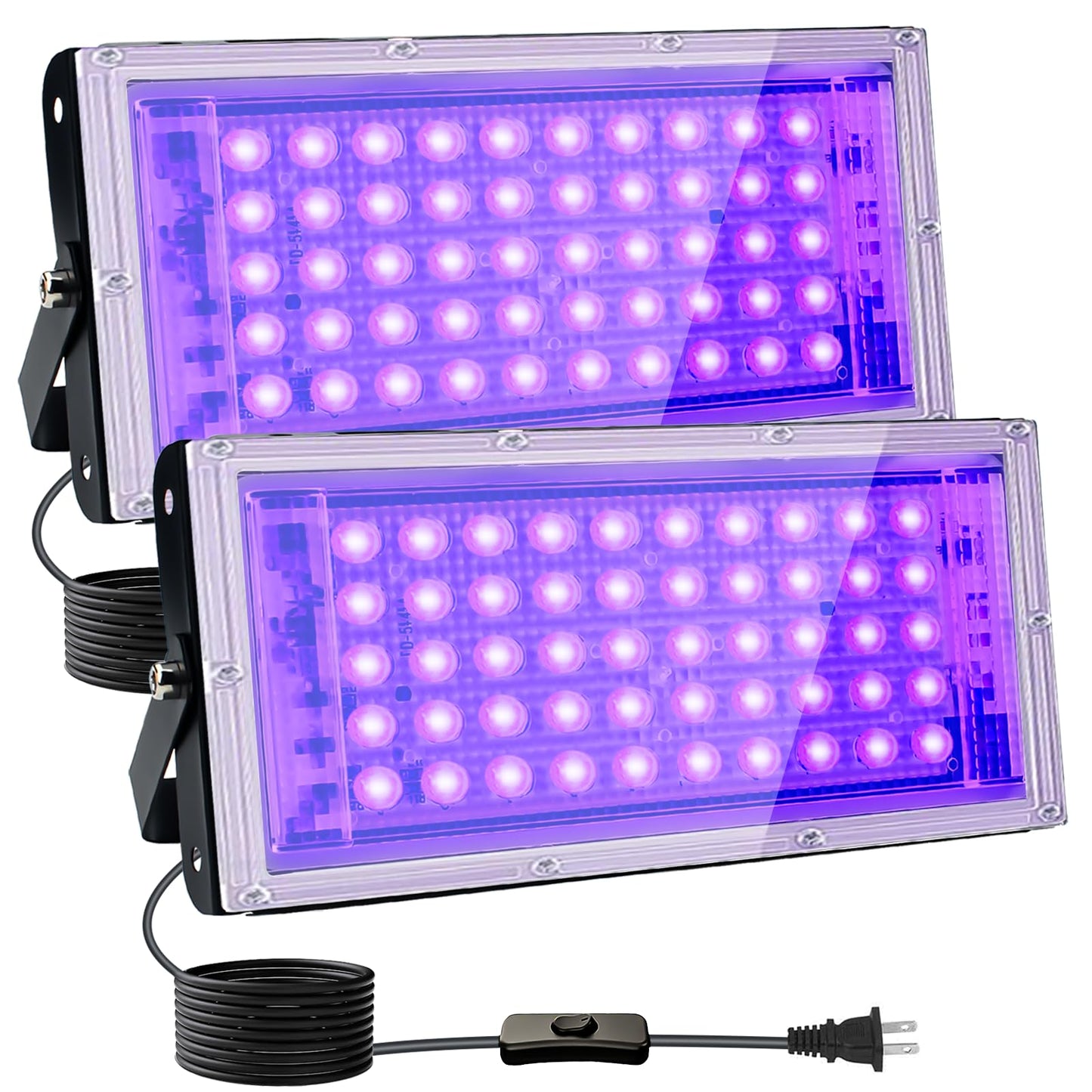 Indmird 2 Pack 50W Black Lights, Blacklight Flood Light with Plug and Switch,for Glow Party, Halloween, Fluorescent Poster, Body Paint