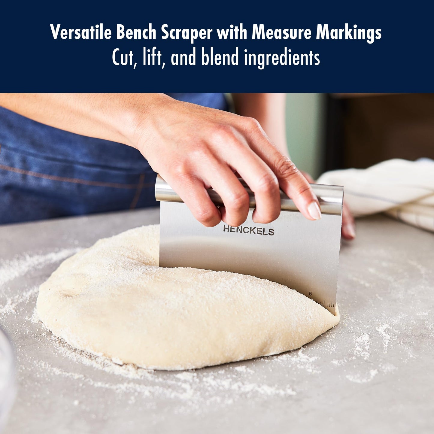 HENCKELS BBQ 2-pc Stainless Steel Pizza Cutter and Bench Scraper Set, Rocking Blade with Safety Guard and Measuring Scraper for Dough, BBQ and Baking