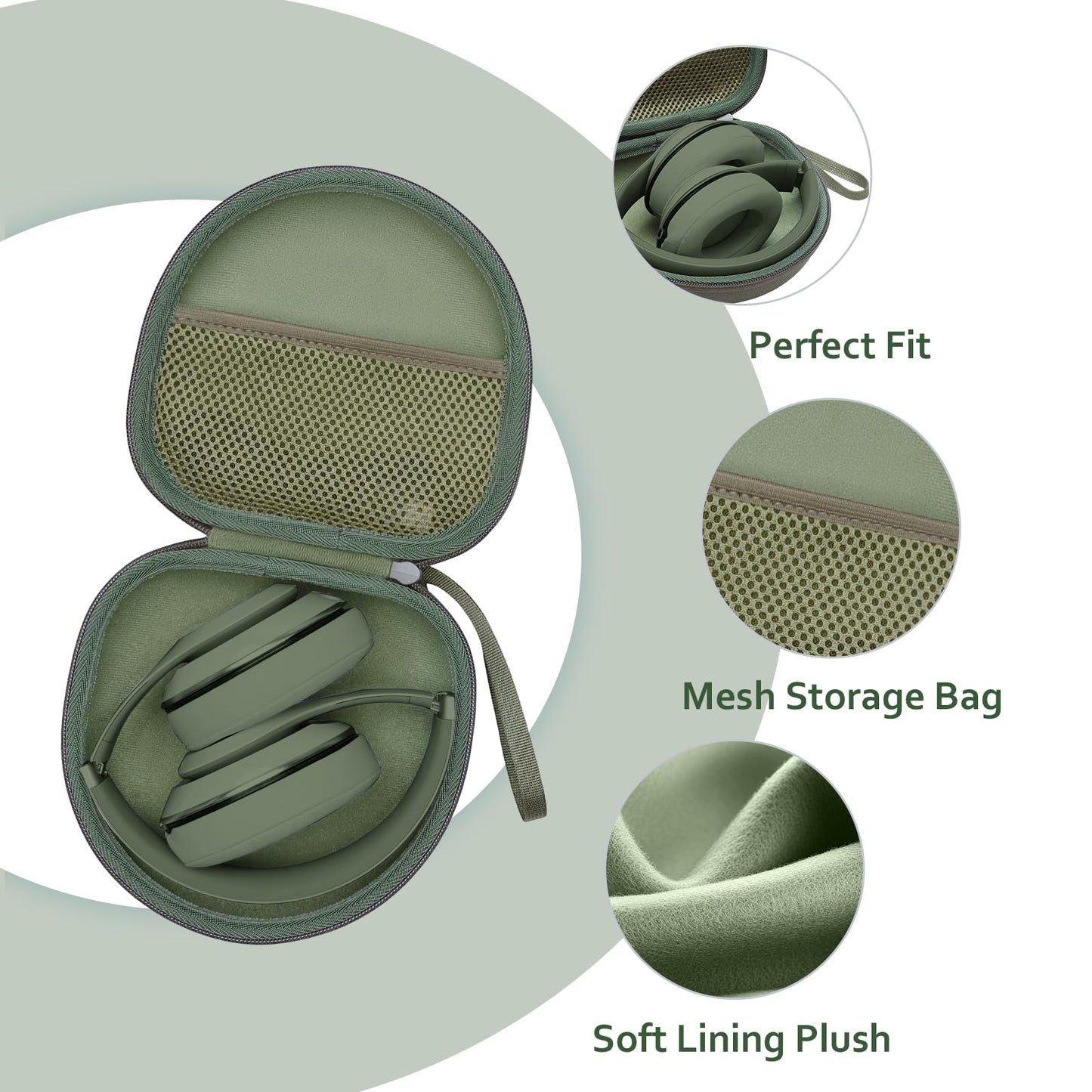 Headphone Headset Case for JLab JBuds Lux ANC/JLab Go Lux ANC/TOZO HT3/Beats/JBL/BERIBES/Picun/KVIDIO Noise Cancelling Over-Ear Foldable Headphone, Dark Green