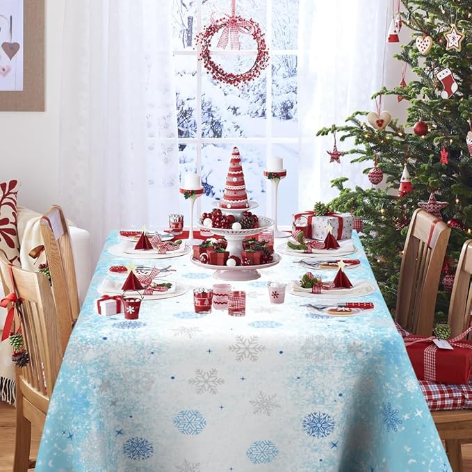 2 PCS Blue White Plastic Snowflake Tablecloth(54x108 Inch) Frozen Birthday Winter Wonderland Decorations Disposable Table Cover Tablecloths for Christmas Holiday New Year Party Favors Supplies Decor