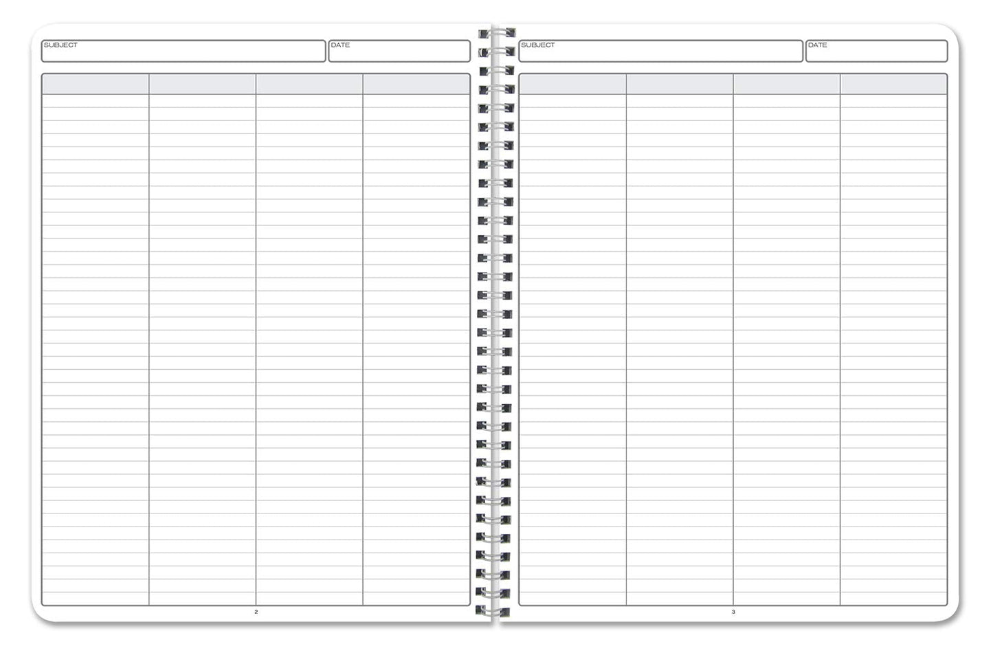 BookFactory 4 Column Log Book Columnar Logbook (Four Columns Notebook Format) - 100 Pages, 8.5'' x 11'', Wire-O (Made in USA)