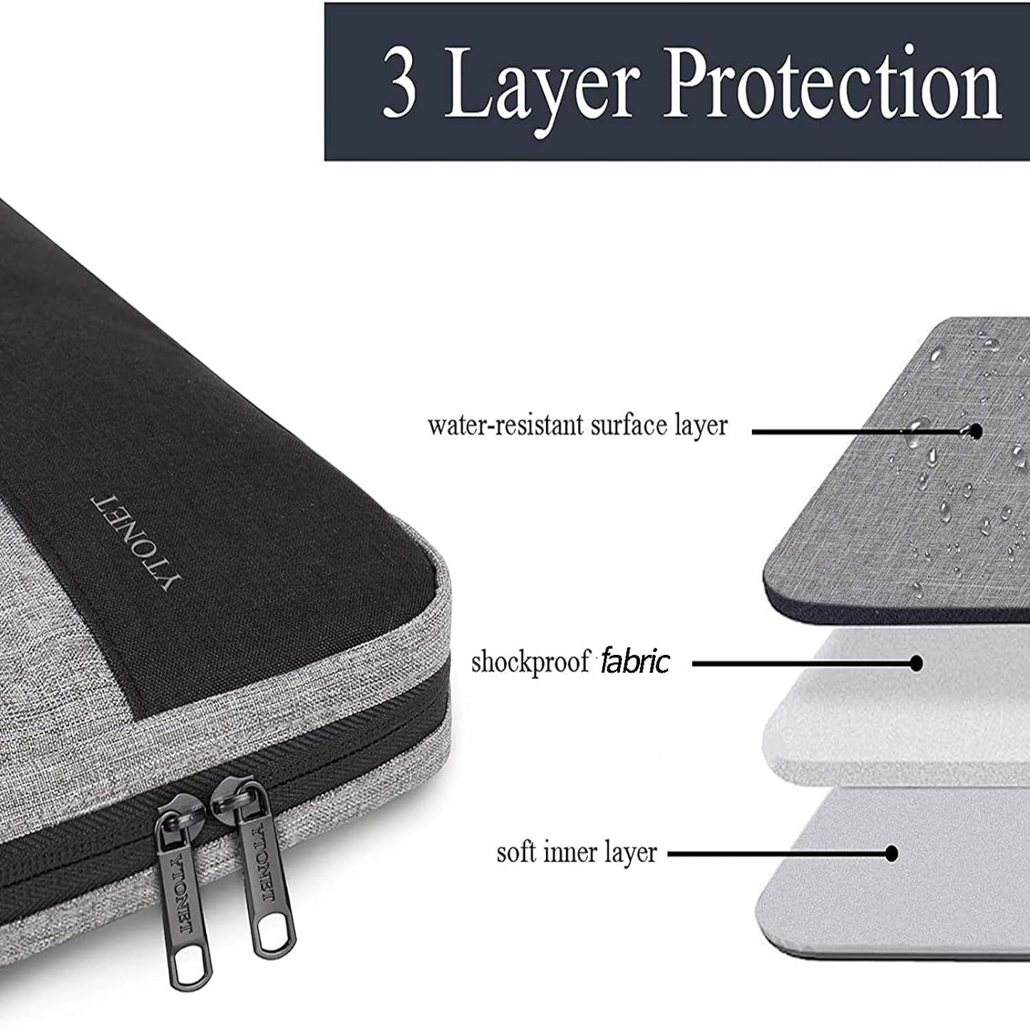 Ytonet Laptop Case, 15.6 inch TSA Laptop Sleeve Computer Bag Water Resistant Computer Case Carrying Cover Compatible for Lenovo, HP, Dell, Asus Notebook, Gifts for Men Women, Grey