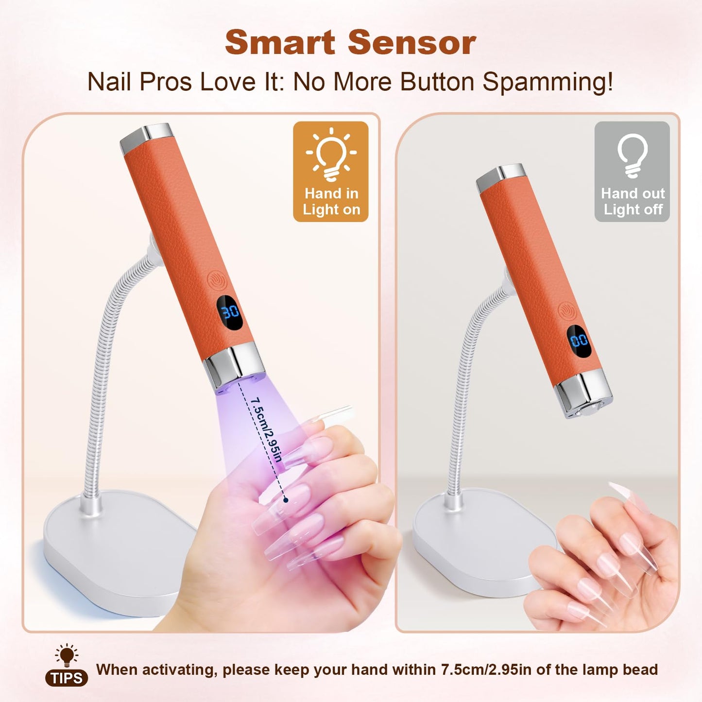 Lynsalene Handheld Mini UV Nail Lamp, Portable Flash Cure Light with Upgraded Magnetic Stand & Smart Sensor - Rechargeable Nail Dryer Fast Curing Gel Nails at Salon,Home & Travel (Orange)