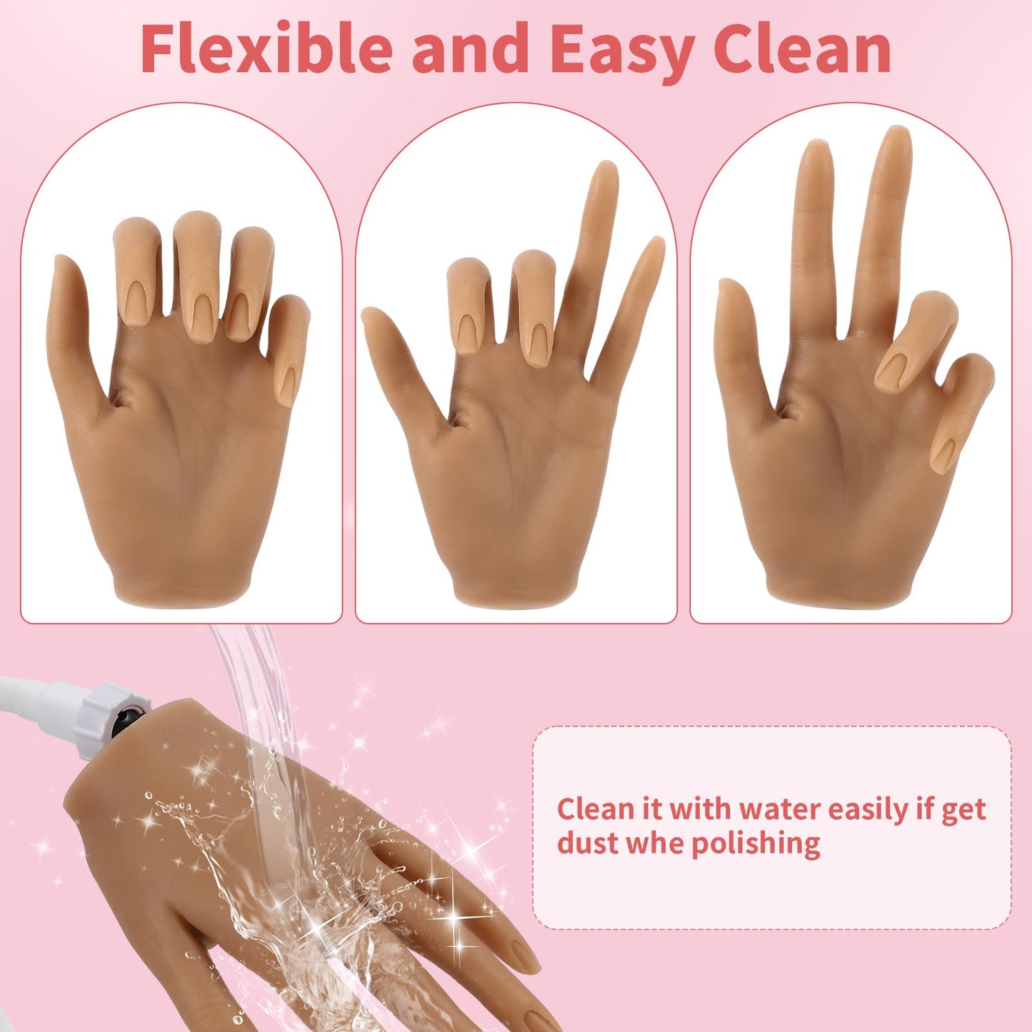 Silicone Practice Hand for Acrylic Nails - Soft Touch Liquid Silicone Hand for Practice - Flexible Realistic Nail Mannequin Hand Practice for Training