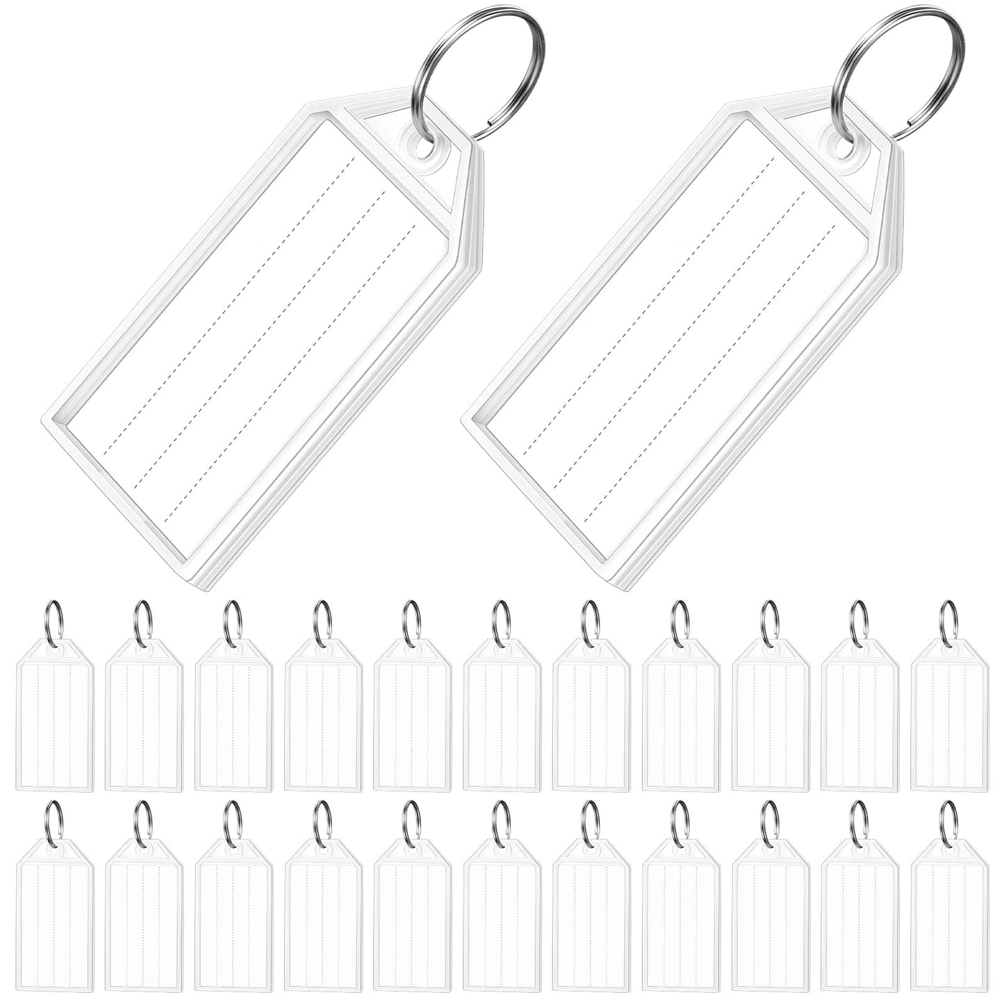 Yinkin 200 Pack Tough Plastic Key Tags White Item Identifiers with Split Ring Label Window Container 2 Inch ID Luggage Tag Key Chain