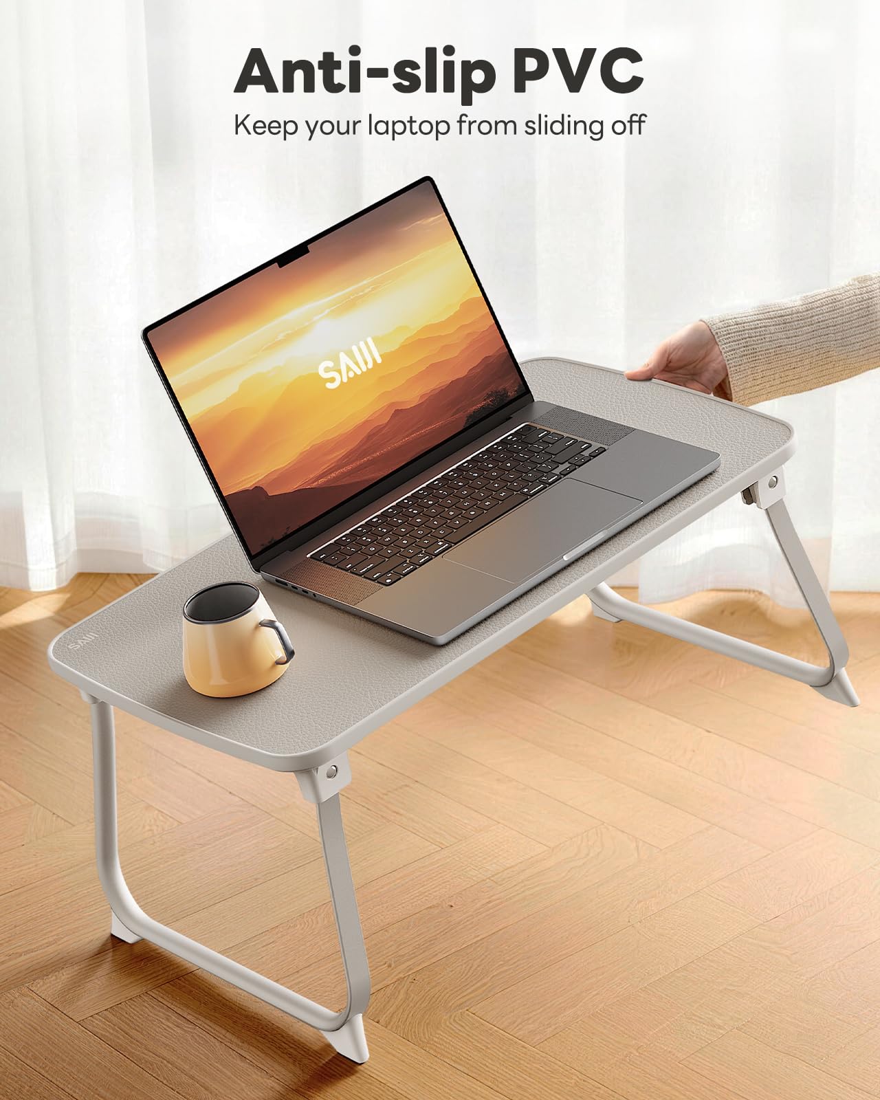 SAIJI Laptop Bed Tray Table, Lap Desk for Bed with Non-Slip PVC Leather Desktop,Reinforced Aluminum Frame with U-Shaped Lock for Heavy-Duty Stability,Notebook Tray for Couch Sofa Floor Office Work