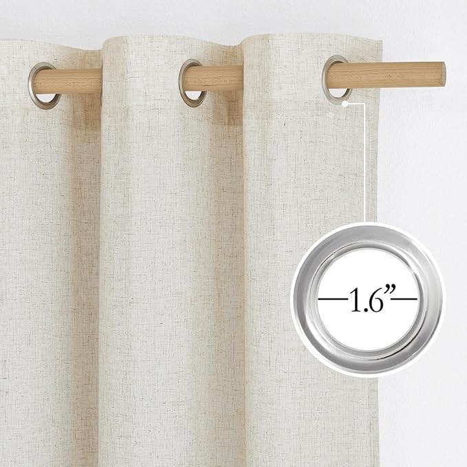 NICETOWN Natural Linen Doorway Curtains 80 inches Long, Grommet Thick Linen Weave Semi Sheer Window Treatments Privacy Assured with Light Filtering for Bedroom/Side Door, W34 x L80