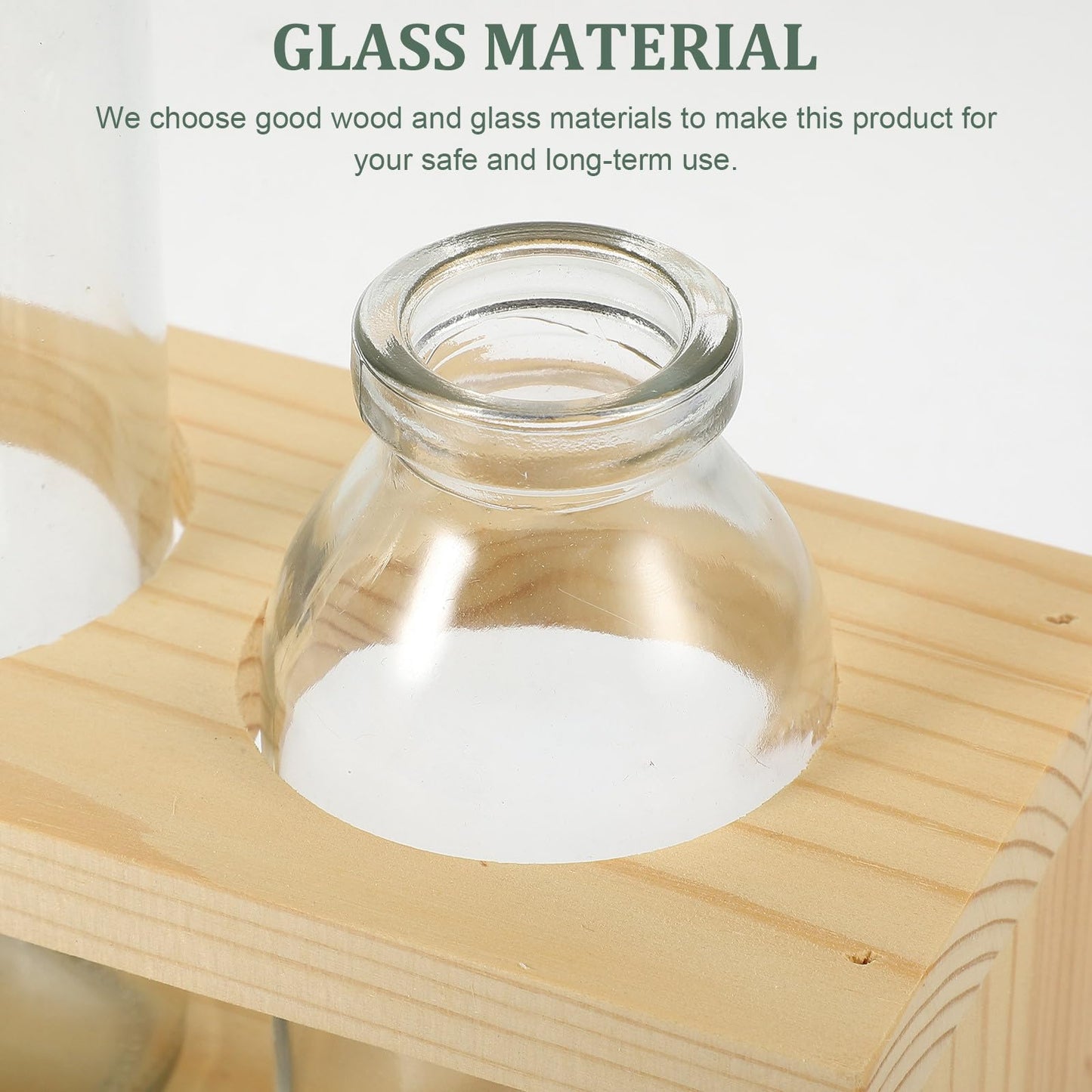 Hemobllo Glass Planter Bulb Vase with Wooden Rack, Nordic Style Hydroponic Flower Terrarium for Desktop Home Decor, Air Plant Holder Set of 2
