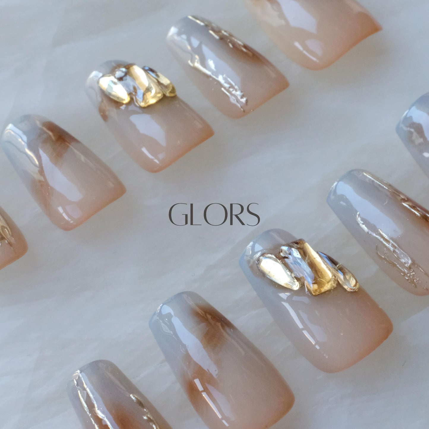 [GLORS] Purly Handmade Medium Ballerina Press on Nails | Mist Forest - Gradient High-end Elegant Wearable Fake False Nails, 10 Pieces (Small, MB)