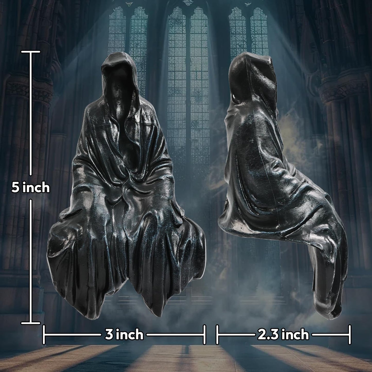 LOHASTOUR Tabletop Gothic Figurine Grim Reaper Statue - Gothic Spooky Sculpture for Garden or Bookshelf - 5.1 inch Mysterious Resin Decor - Bookshelf Decor Fantasy