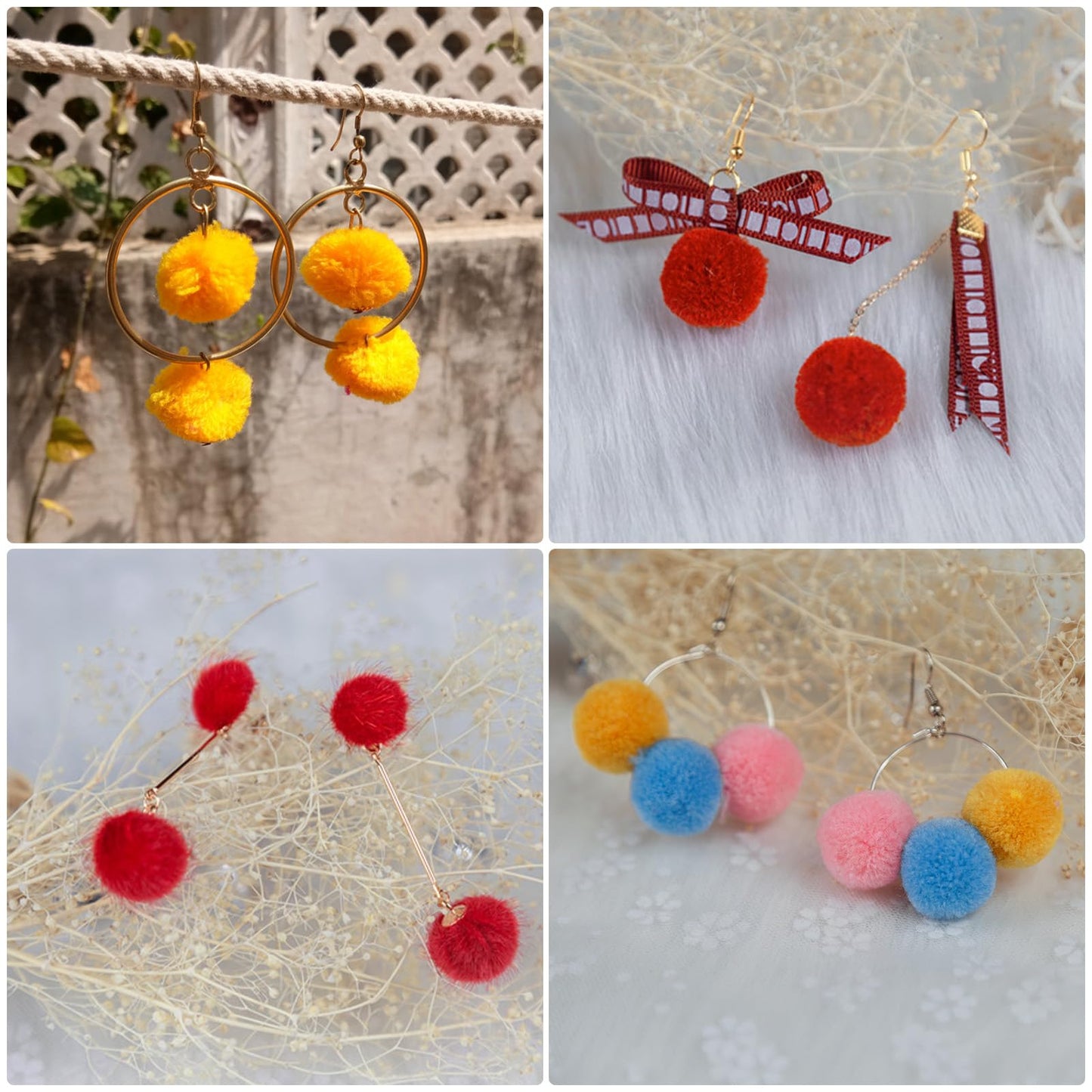 Patikil 50pcs Pom Poms Charm, Pompoms Pendants Balls Small Fluffy Tassel Bulk for Crafts Jewelry Making, White