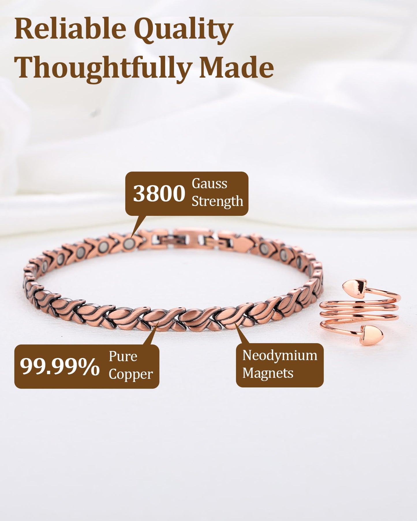 Fashtour Copper Anklet and Ring Set for Women, 99.9% Pure Copper Magnetic Ankle Bracelet with 3500 Gauss Magnets, Adjustable Jewelry Gift (Fishtail)