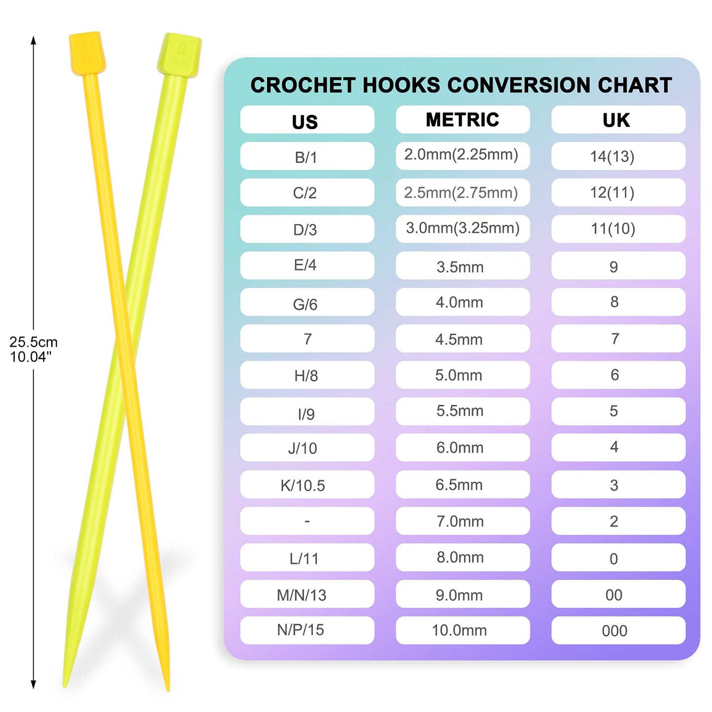 Coopay 14PCS Plastic Knitting Needles for Beginner, 10 inch Long Straight Knitting Needles Single Pointed Needles Colorful Knit Needle Set Knitting Kit DIY Craft Yarn Weaving Tool,4mm to 10mm