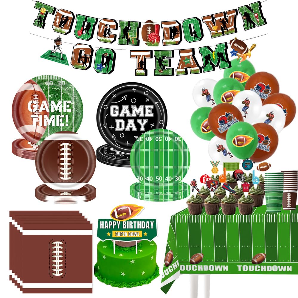 Party Supplies Set | Complete Kit with Plates, Cups, Napkins, Banners, Balloons & Cake Toppers | Game Day & Birthday Decorations