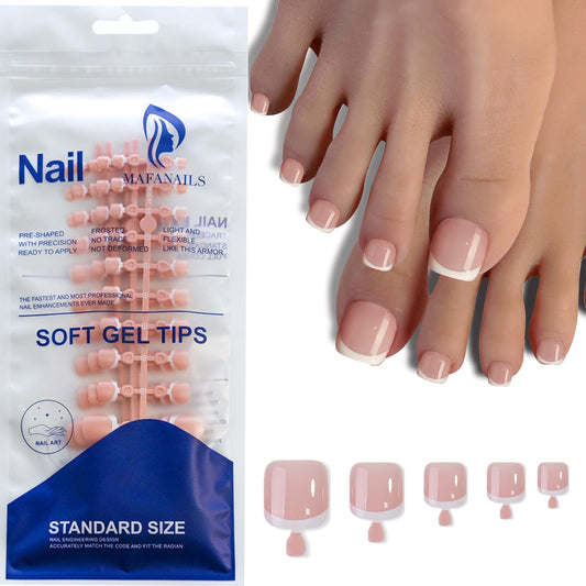120Pcs Toe Nail Tips - Short White French Tip Toenail Press Ons,Skin Soft Gel Toe Nail Tips, Soak Off Press On Toenails Square Fake Toes for Women Girls Manicure No Glue Stickers 03…