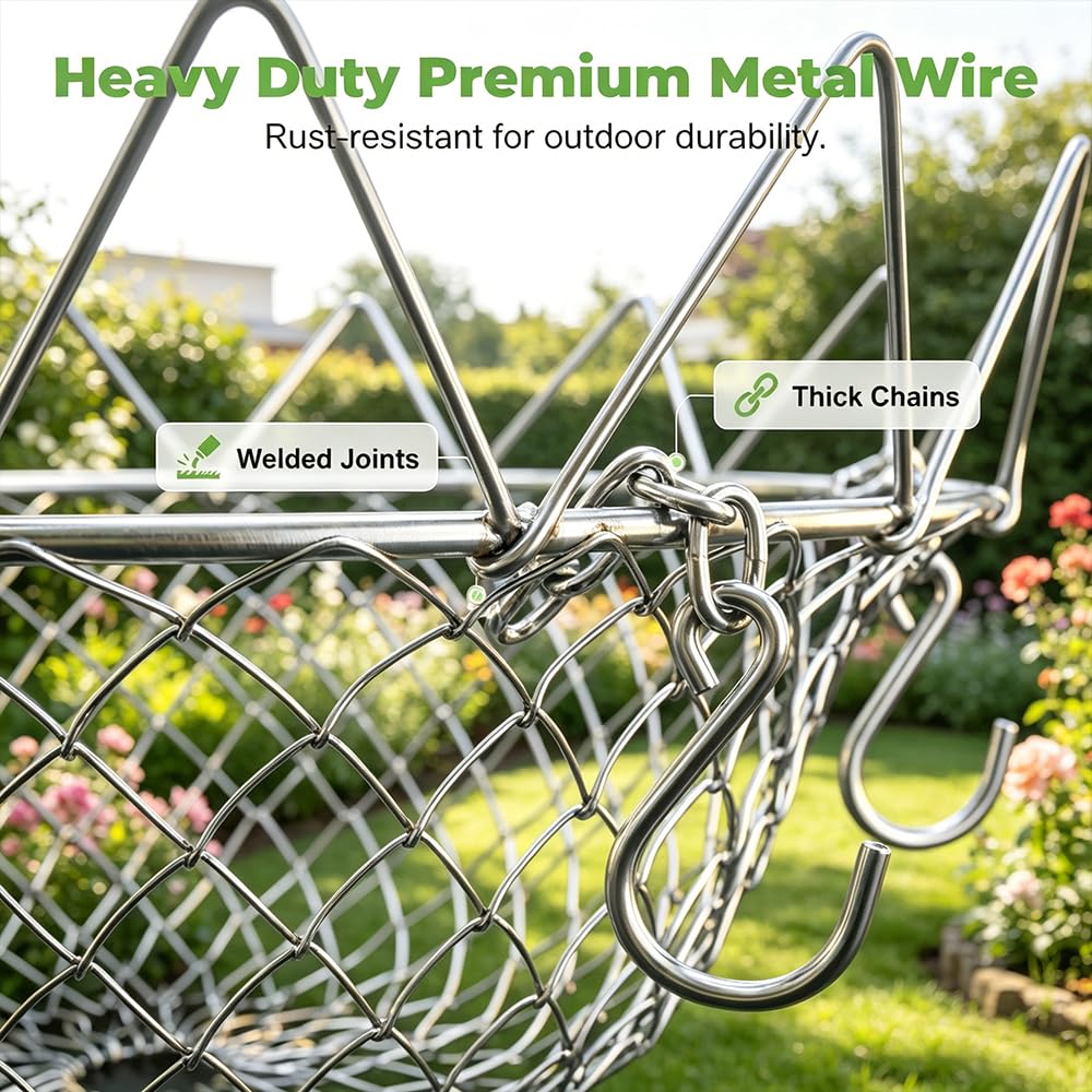Adjustable Planter Insert, Heavy Duty Metal Plant Riser with Chain Hooks, Height Adjustable Pot Filler for Deep Planters, Hanging Baskets for Plants Outdoor (1 PCS)
