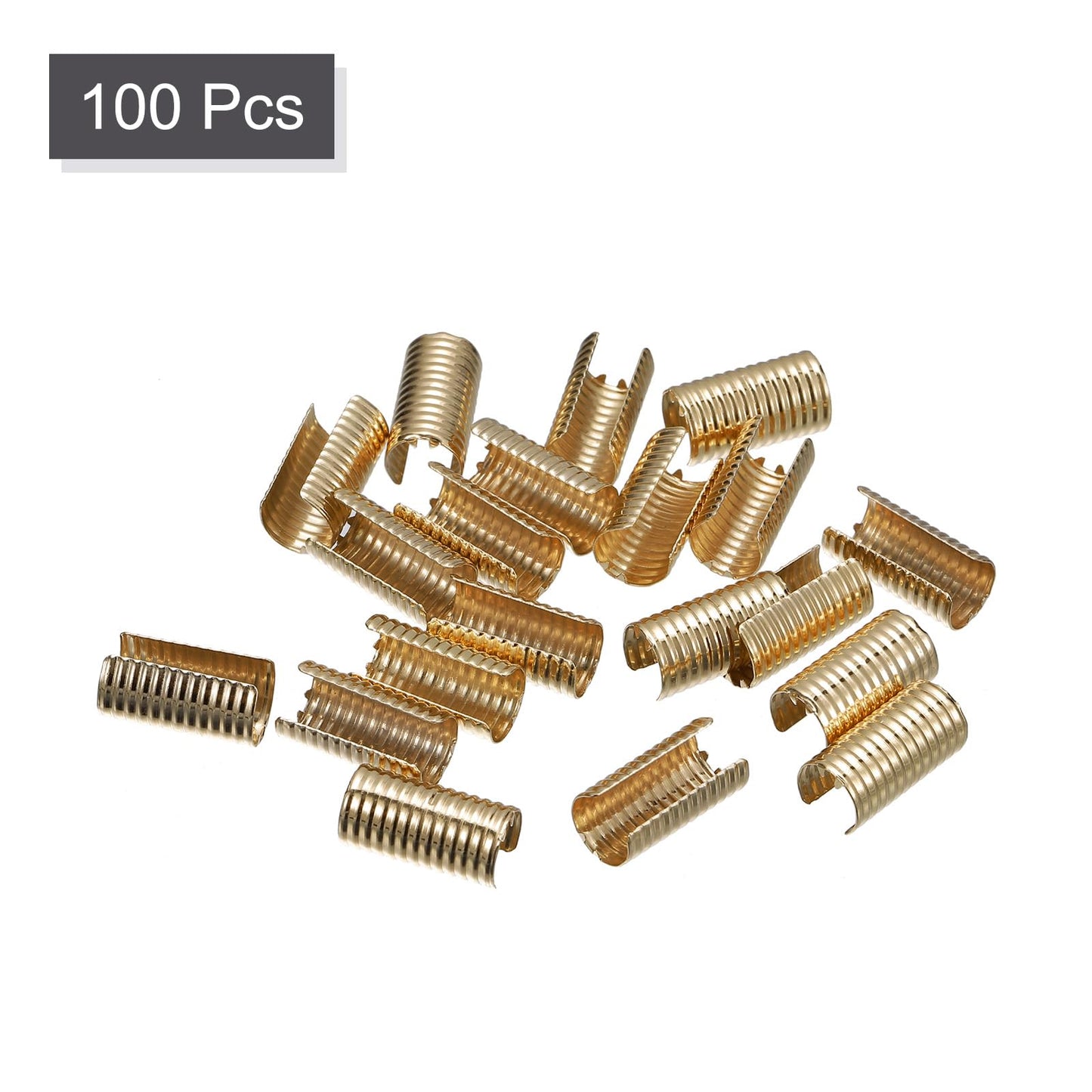 uxcell Leather Rope Clip, 100Pcs Cylindrical Crimping Cord Crimps Foldable String Leather Cord Fastener for DIY Lanyard, Tassel, Jewelry Making, Golden