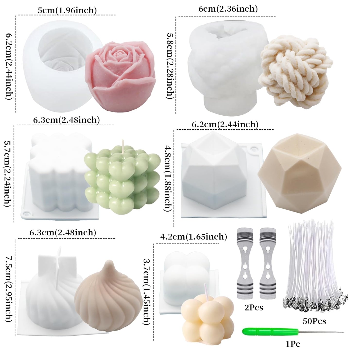 EuTengHao Silicone Candle Molds Set for Candle Making with Candle Wicks, 3D Silicone Mold for Soy Wax, Soap, Cake, Dessert DIY Scented Candle Craft Making