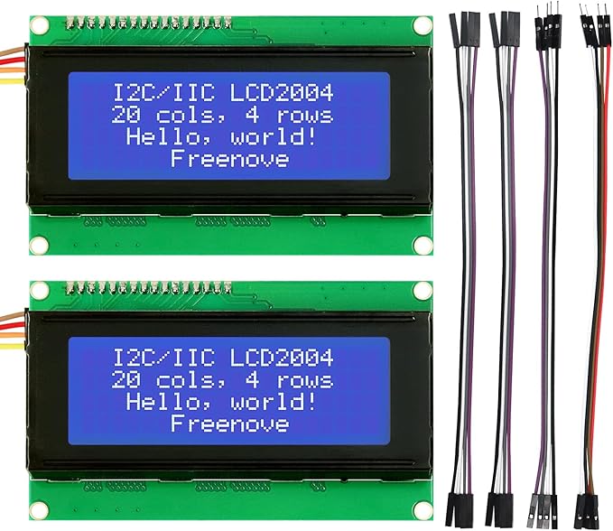 Freenove I2C IIC LCD 2004 Module (2 Pack), TWI Serial 20x4 Display, Compatible with Arduino Raspberry Pi Pico ESP32 ESP8266