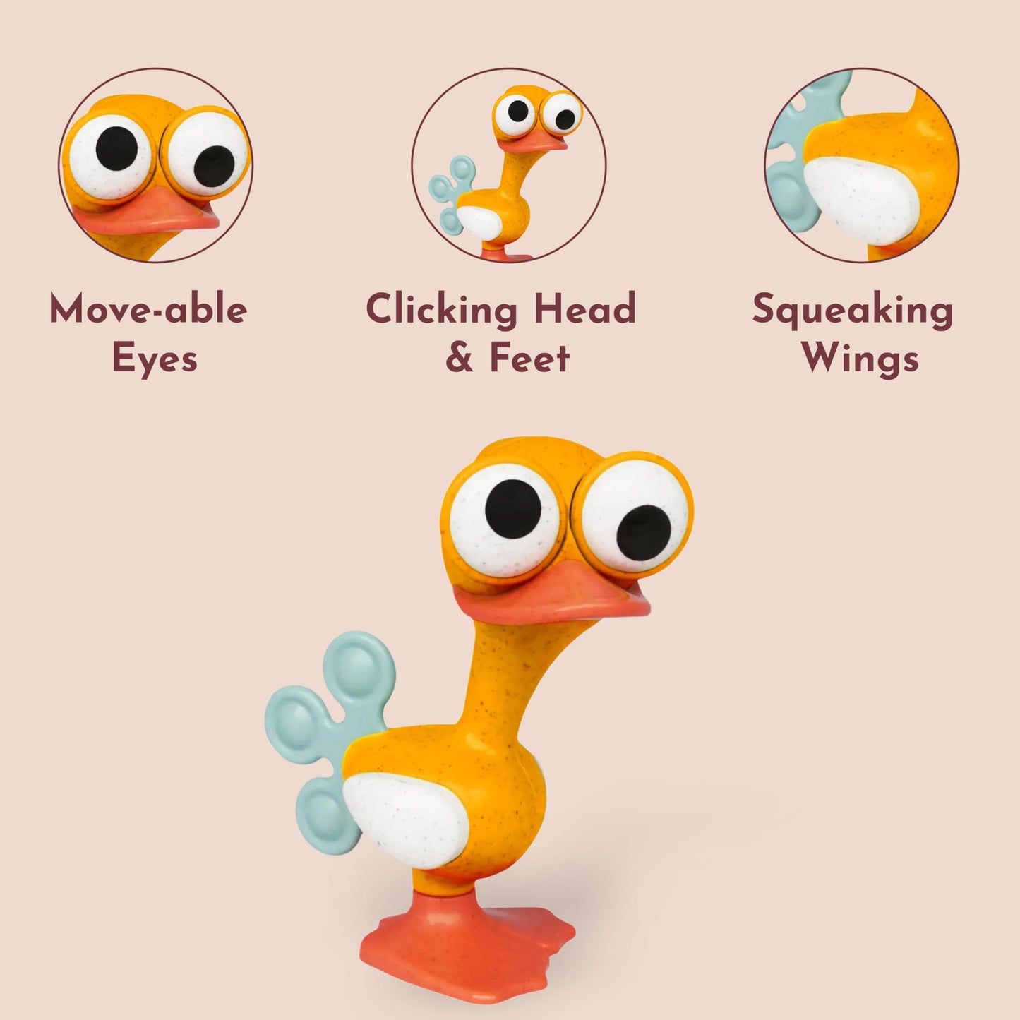 Tolo Crazy Eyed Bird | Interactive Toy for Babies 3+ Months | Movable Eyes, Clicking Head & Feet, Rattling Body, Squeaking Wings | Teething Relief & Developmental Play