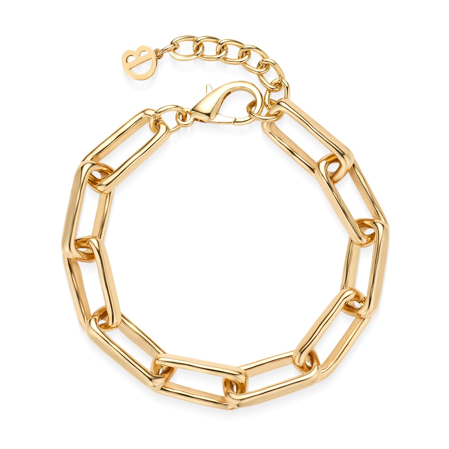 COBI Chunky Bracelets for Women, Paperclip Bracelets, Coffee Bean Chunky Link Bracelet, 18K Gold & Sterling Silver Plated, Stackable Thick Large Punk Jewelry 7.4''+1.2''-Thin Paperclip Gold
