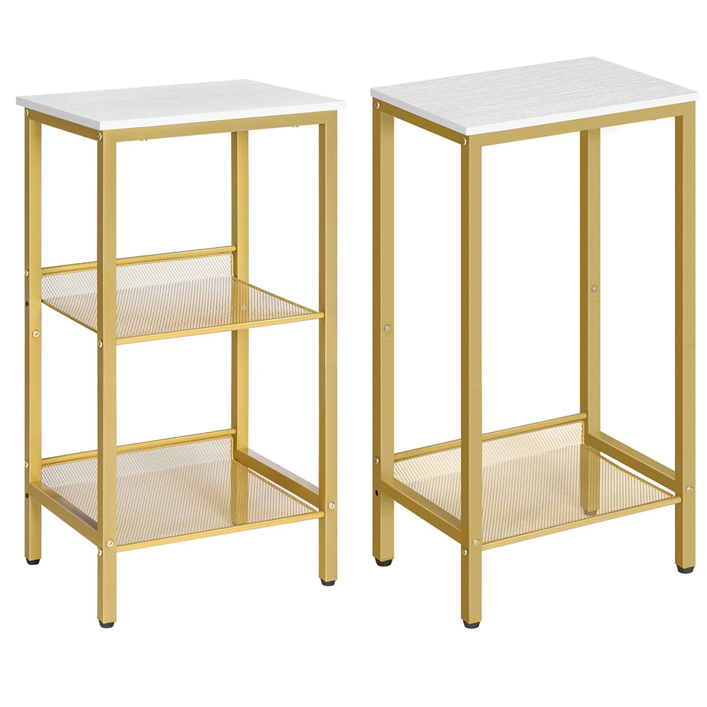 HOOBRO Tall End Table and Tall Side Table Bundle, 3-Tier Telephone Table, 2-Tier Tall End Table with Adjustable Mesh Shelves, Small Entryway Table, Laptop Table, DW01DH01G1-DW03DH01