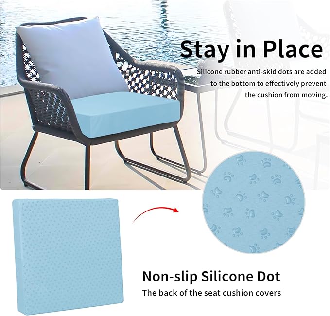 Easy-Going Waterproof Patio Cushion Covers ONLY Cover 27x25x5 inch 2 Pack Replacement Non-Slip Outdoor Seat Cushion Slipcover with Zipper. Light Blue
