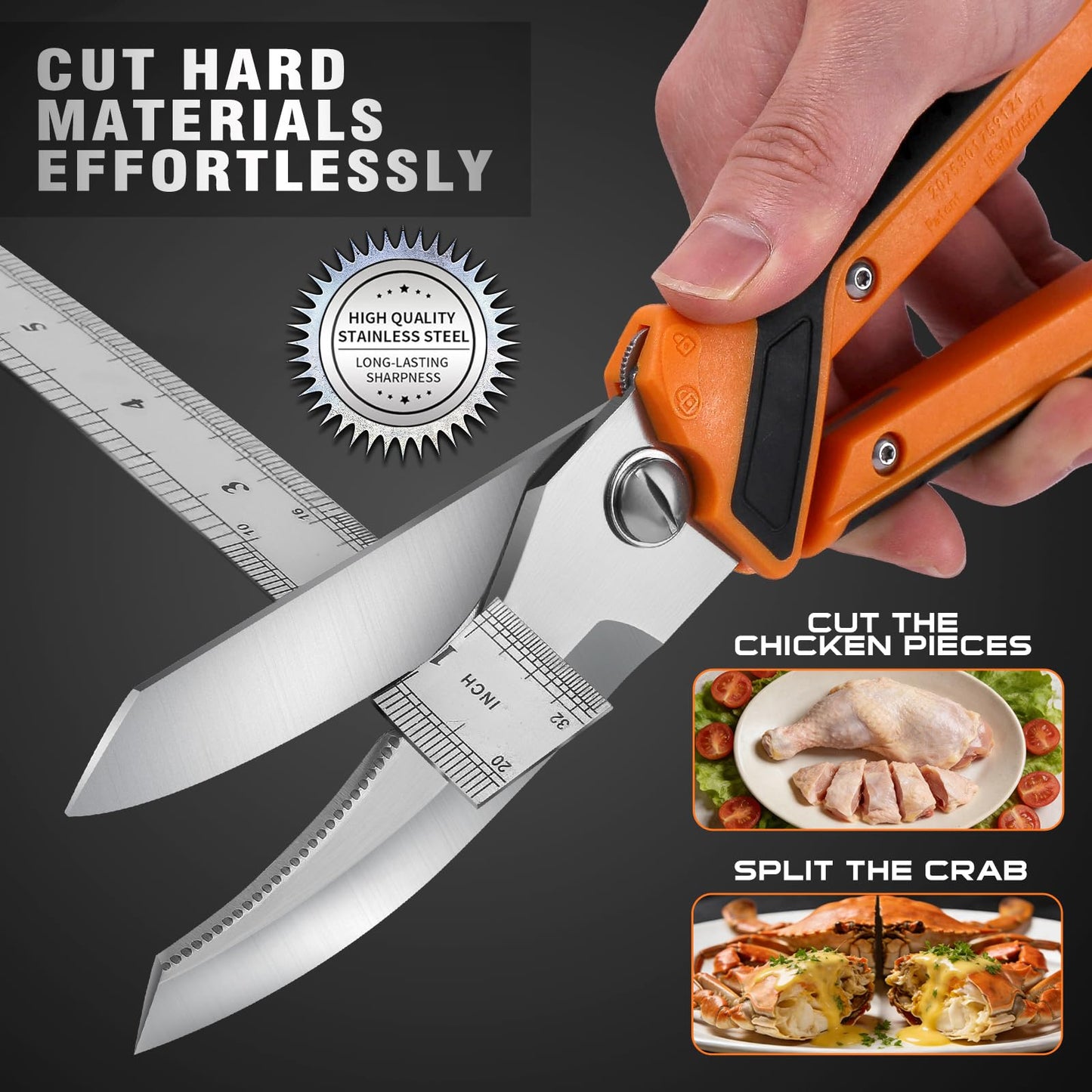 Chenovate® Heavy Duty Kitchen Scissors,Kitchen Shears with Knife & Scissor Switch Lock,Food Scissors Fit for Poultry Bones,Turkey,Meat Cutting,Veggies,Fish,Pizza(black)
