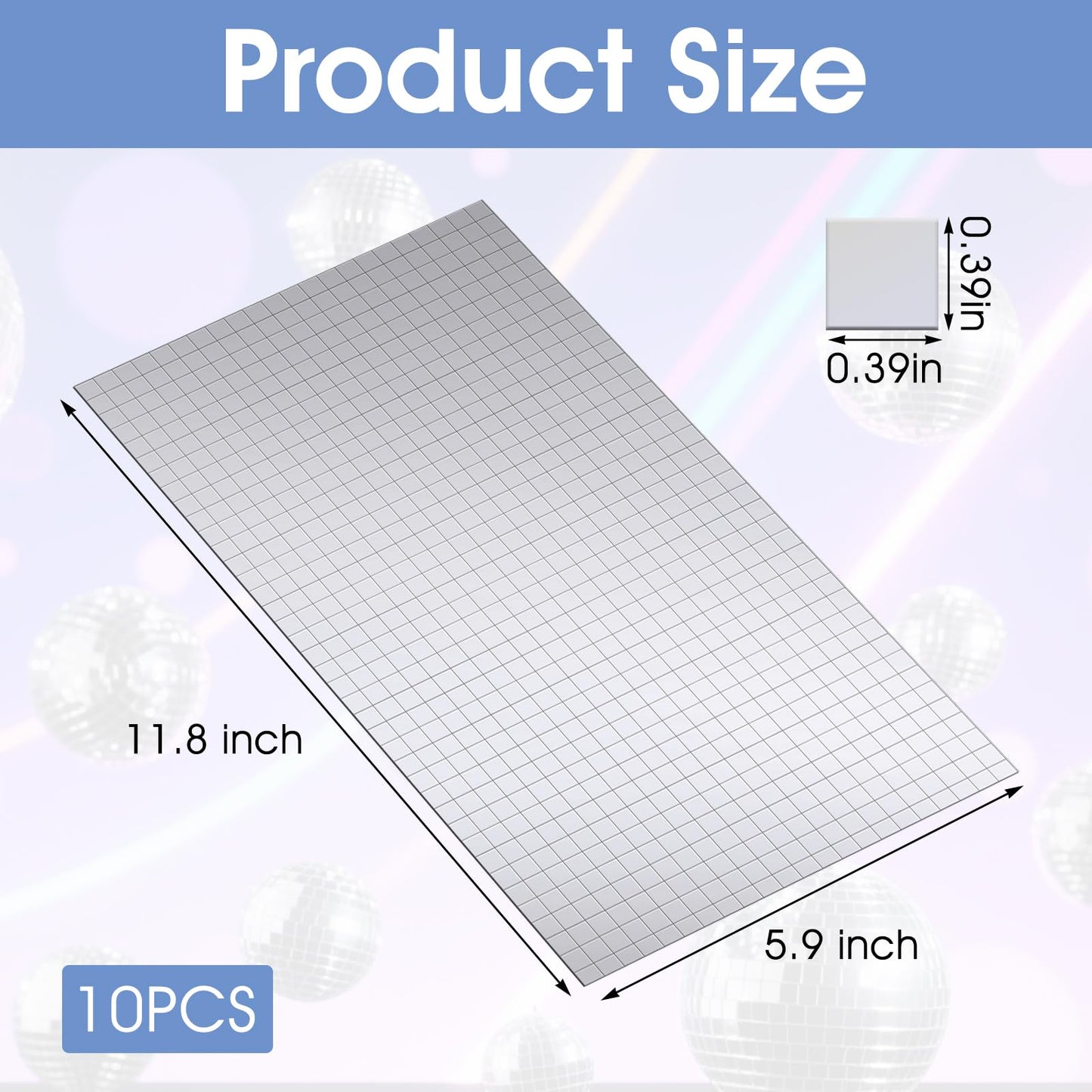 4500 PCS/10 Sheets Mirror Tiles Self Adhesive, 10x10mm Disco Tile for DIY Craft, Home & Party Decoration, Sparkling Glass Mirror Mosaic Tiles for DIY Craft Decoration, Art Collage (Silver)