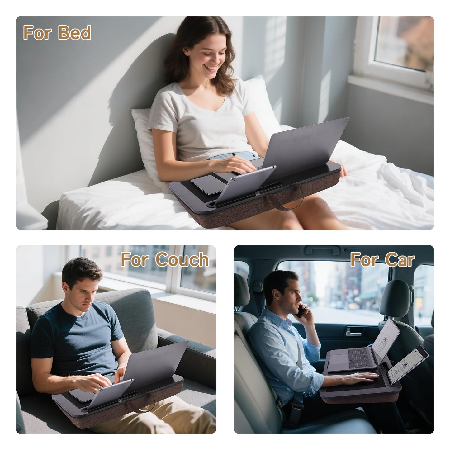 ASIEIT New Laptop Lap Desks for Adults, Fits Up to 17.3" Laptops, Portable Laptop Desk for Bed, Multi-Functional Bed Desk with Mouse Pad, Cushion, Phone Holder & Handle, Lap Stand for Bed, Couch, Car