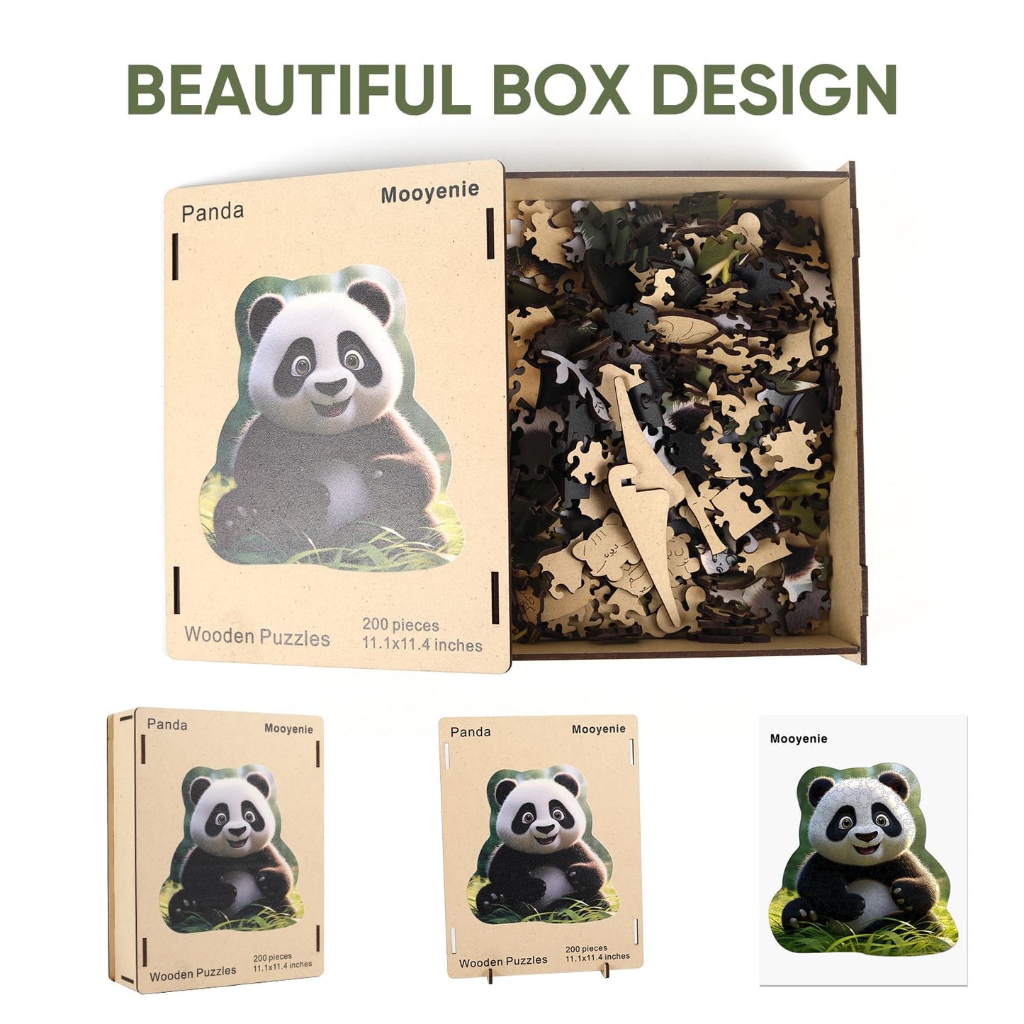 Wooden Jigsaw Puzzle, 200 Pcs Unique 3D Shape Jigsaw Puzzles, Wood Puzzle Gift Box Packing, Medium Size Letter, Creative Gift for Adults, Fun Challenging (200PCS, Panda)