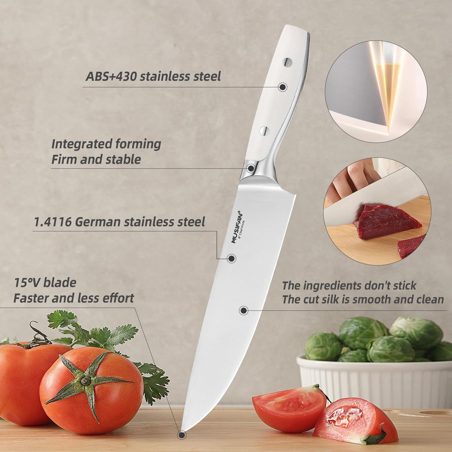Musifan 5-Piece Chef Knife Set, Professional Ultra Sharp Kitchen Knives For Cooking High Carbon Stainless Steel, With Ergonomic Handle Design (five)