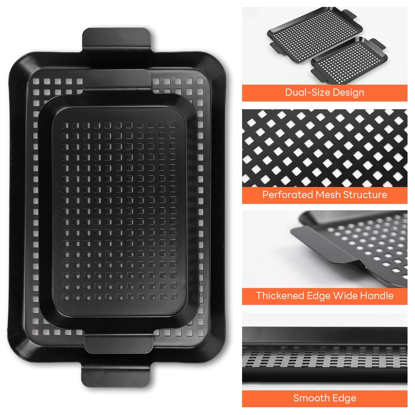 Ayiusedeza 2PCS Grill pan, BBQ Grill Topper for Outdoor Grill with Hole, Non-stick enamel coating, suitable for picnicking, camping, yard (2 pieces)
