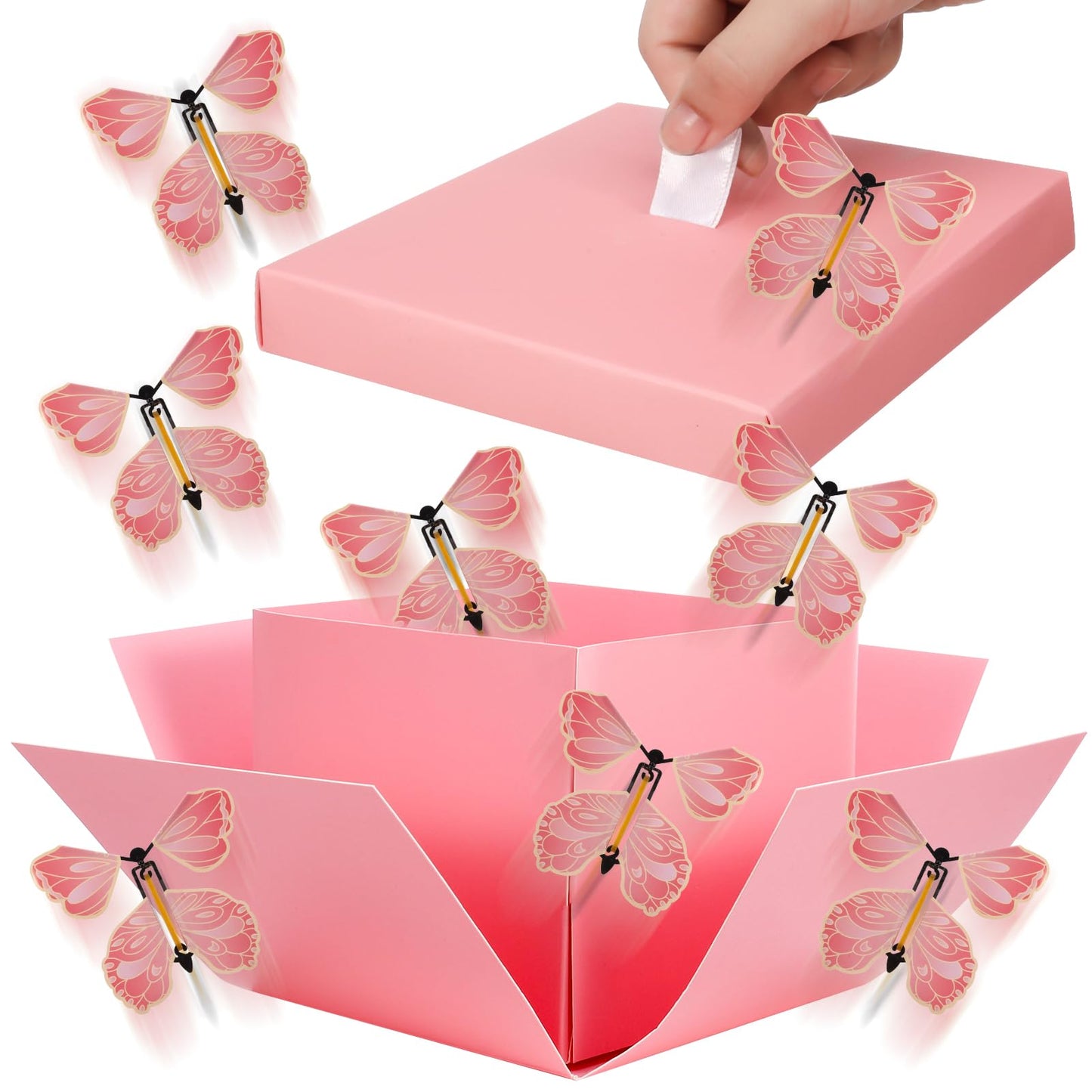 XLSXEXCL Butterfly Explosion Cardboard Gift Box, Flying Butterfly Surprise Box for Birthday, Wedding, Anniversaries, Christmas (Pink)
