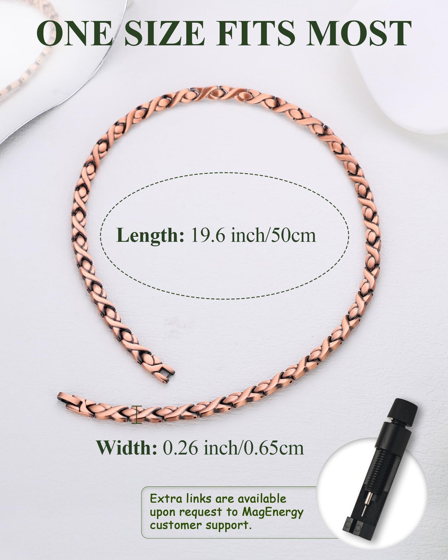 Fashtour Copper Necklace for Men Women, 99.99% Pure Copper Magnetic Chains Necklace with 3500 Gauss Ultra Strength Neodymium Magnets, Adjustable Jewelry Gift with Sizing Tool (Copper 006)