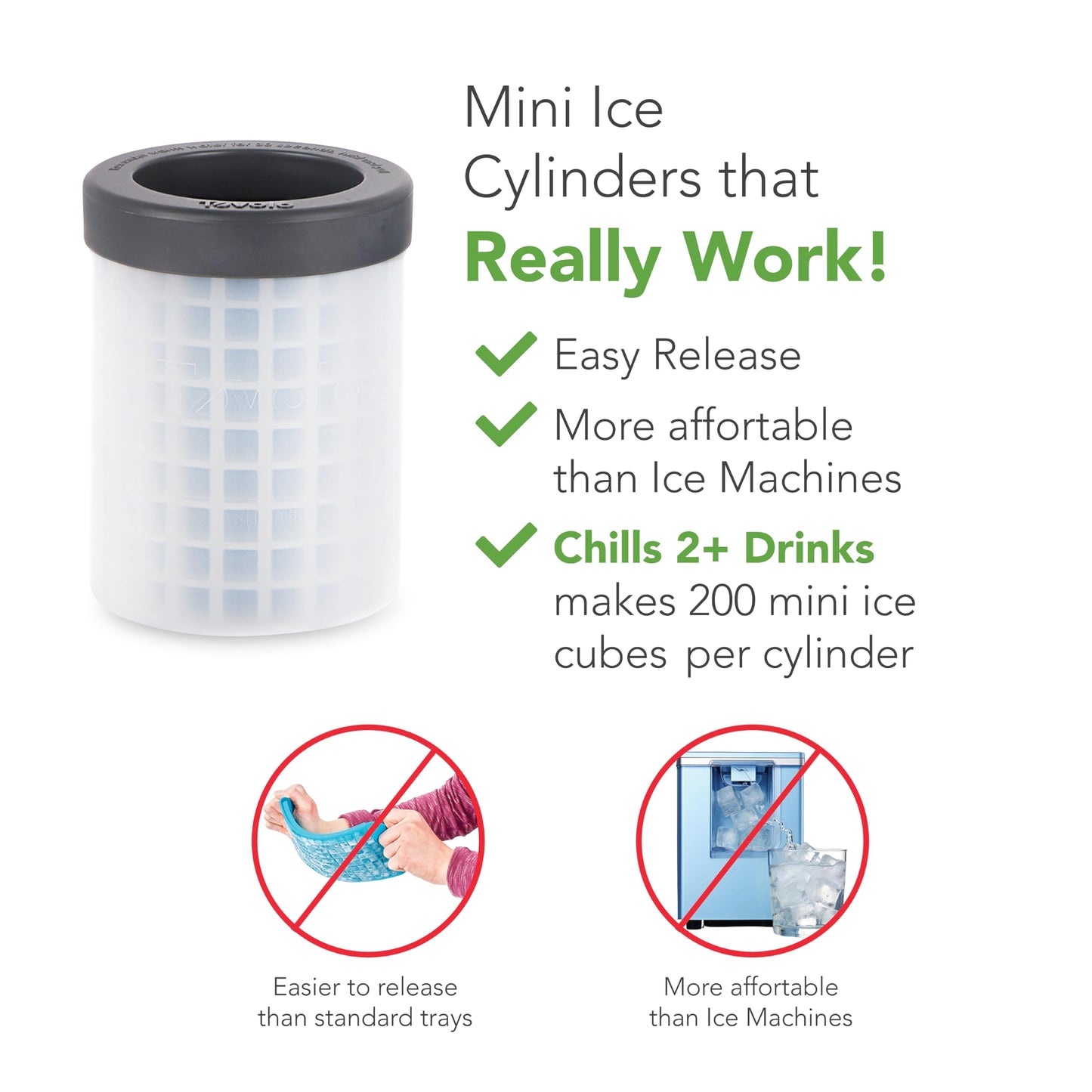 Tovolo Mini Ice Cylinder- Squeeze & Release- Set of 2, 1000422, Gray