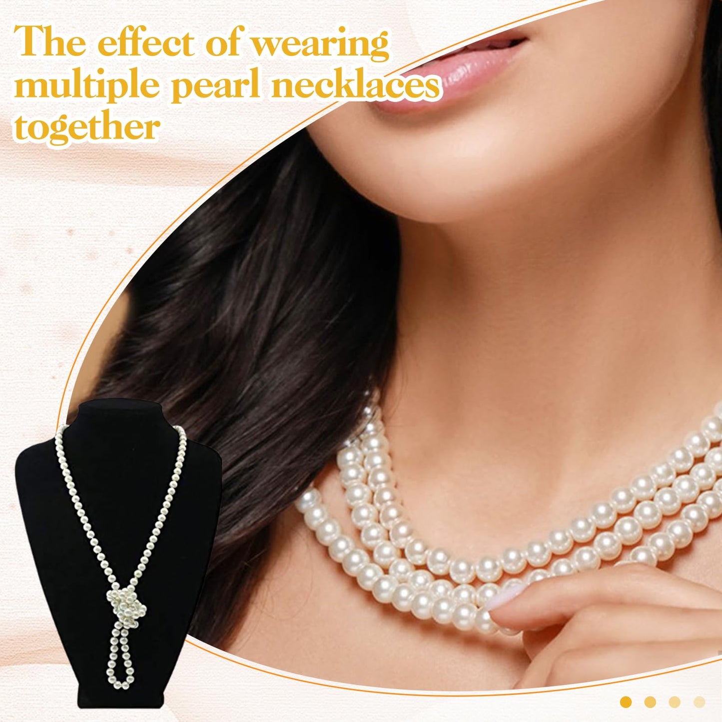 150cm Long Fake Pearl Necklace, 8mm Plastic Pearls Layered Choker for Women, Elegant Imitation Pearl Strand for Wedding, Halloween, Costume Party (White)
