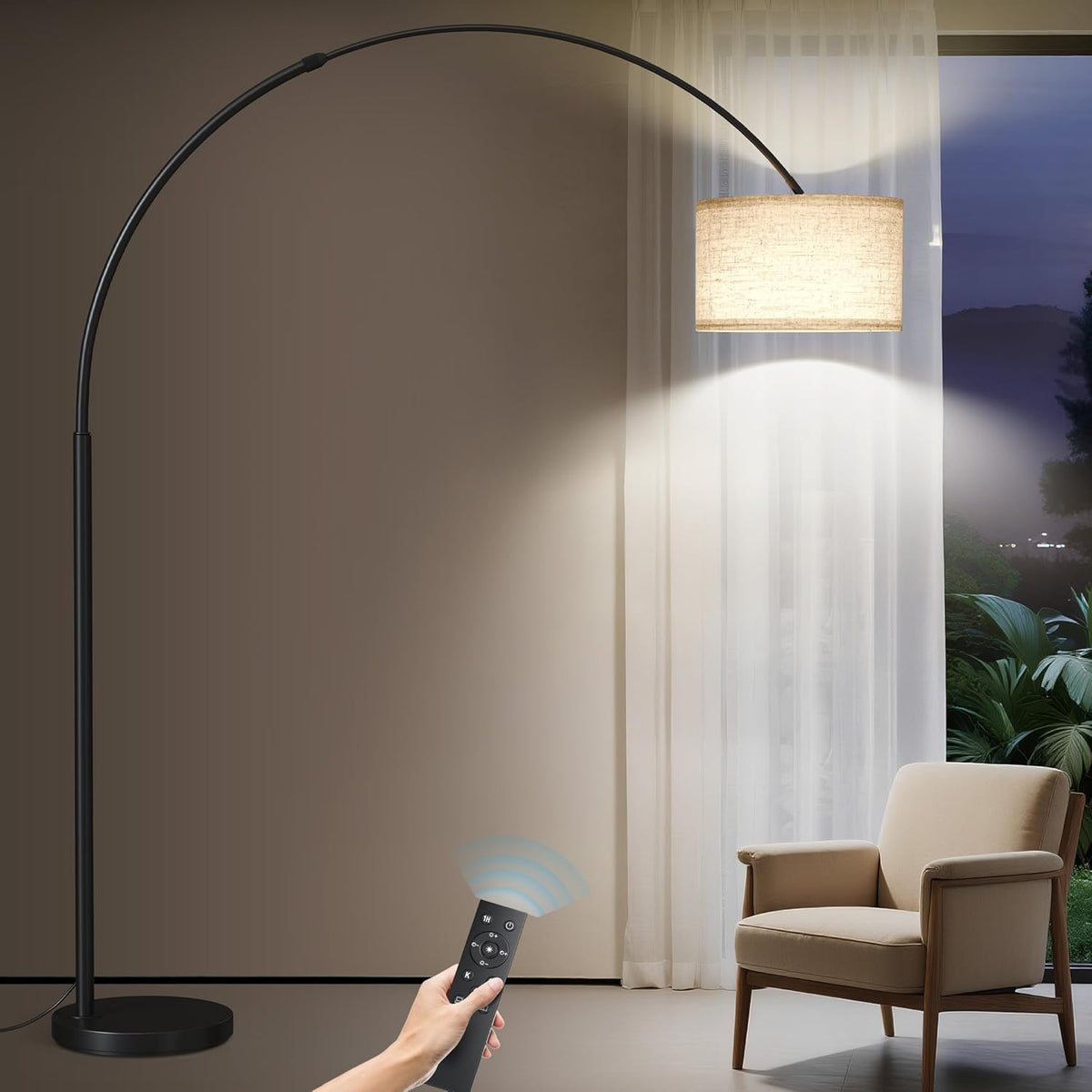 SUNMORY 82" Tall Arc Floor Lamps for Living Room, Large Floor lamp with Remote Control, Modern Curved Floor lamp, Corner Lamp for Dining Room, Office