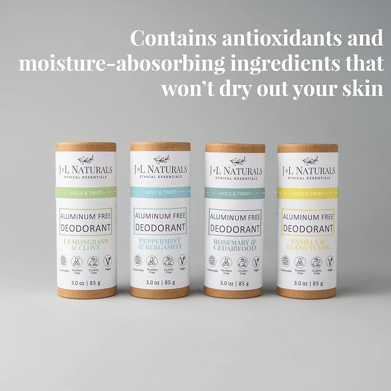 J&L Naturals Aluminum Free Deodorant for Men & Women | 100% Natural Ingredients With Coconut Oil, Shea Butter, & Essential Oils | Sustainable, Eco-Friendly (Woody & Spicy, 3.0 Oz (Pack of 4))